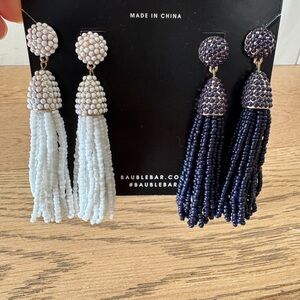 BaubleBar Beaded Tassel Earrings - White and Navy